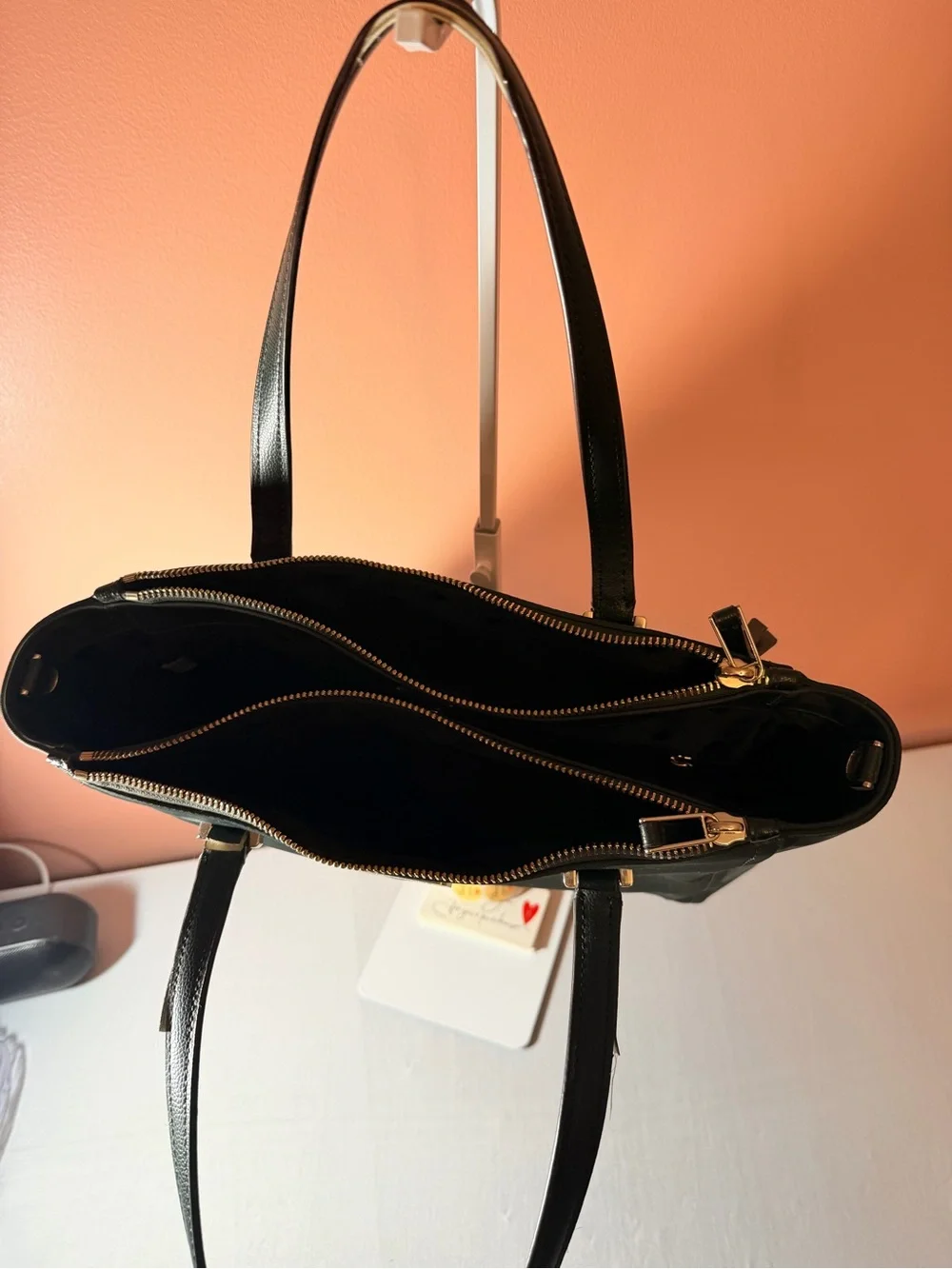 kate spade dark green tote with gold hardware